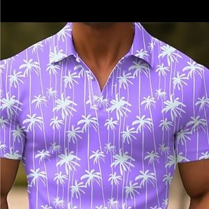Two Purple Lg men’s Hawaiian casual polo NWOT w/coconut tree print $15 for both